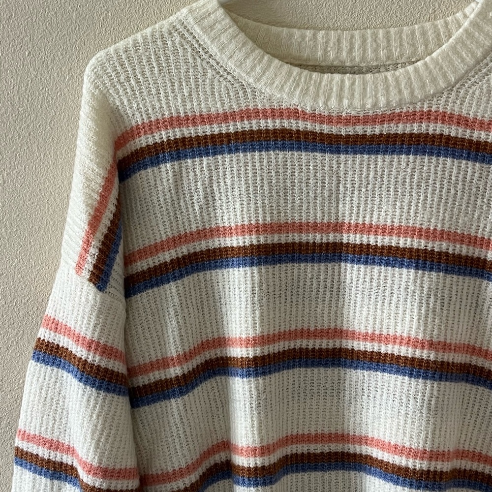 Striped Knit Sweater - White, Blue, Brown